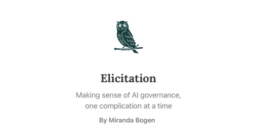 Landing page for Miranda Bogen’s Substack, entitled 